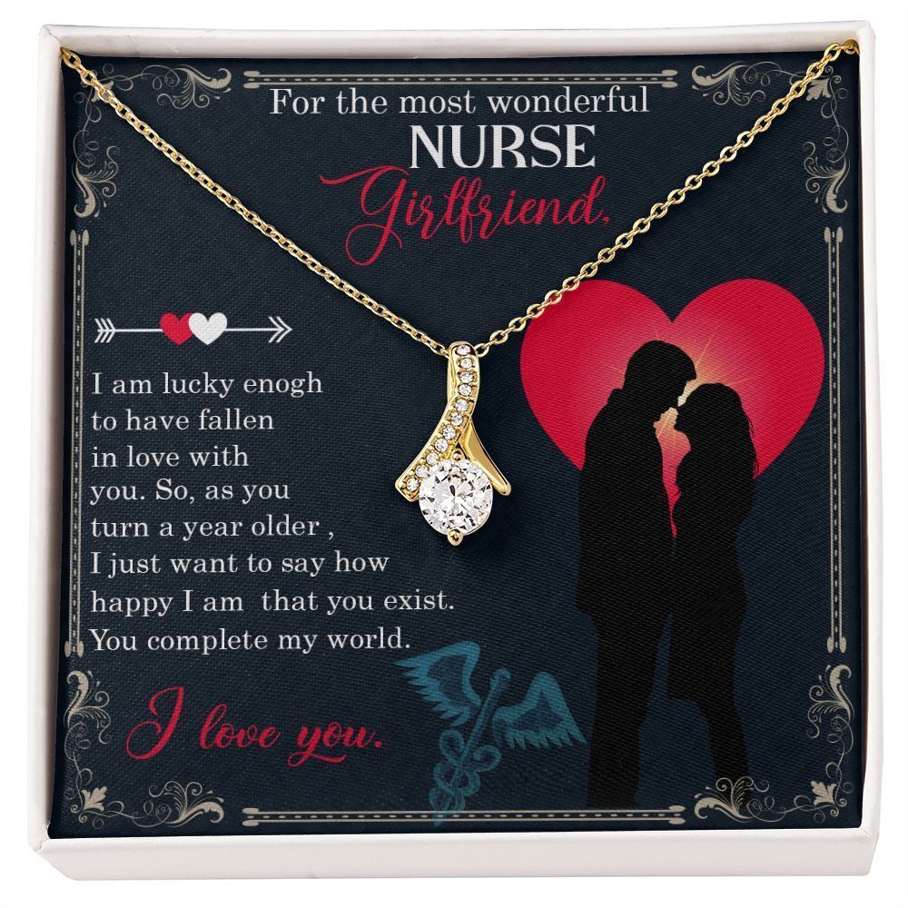 For the Most Wonderful Nurse Girlfriend Ribbon Necklace Gold Tone Standard Box